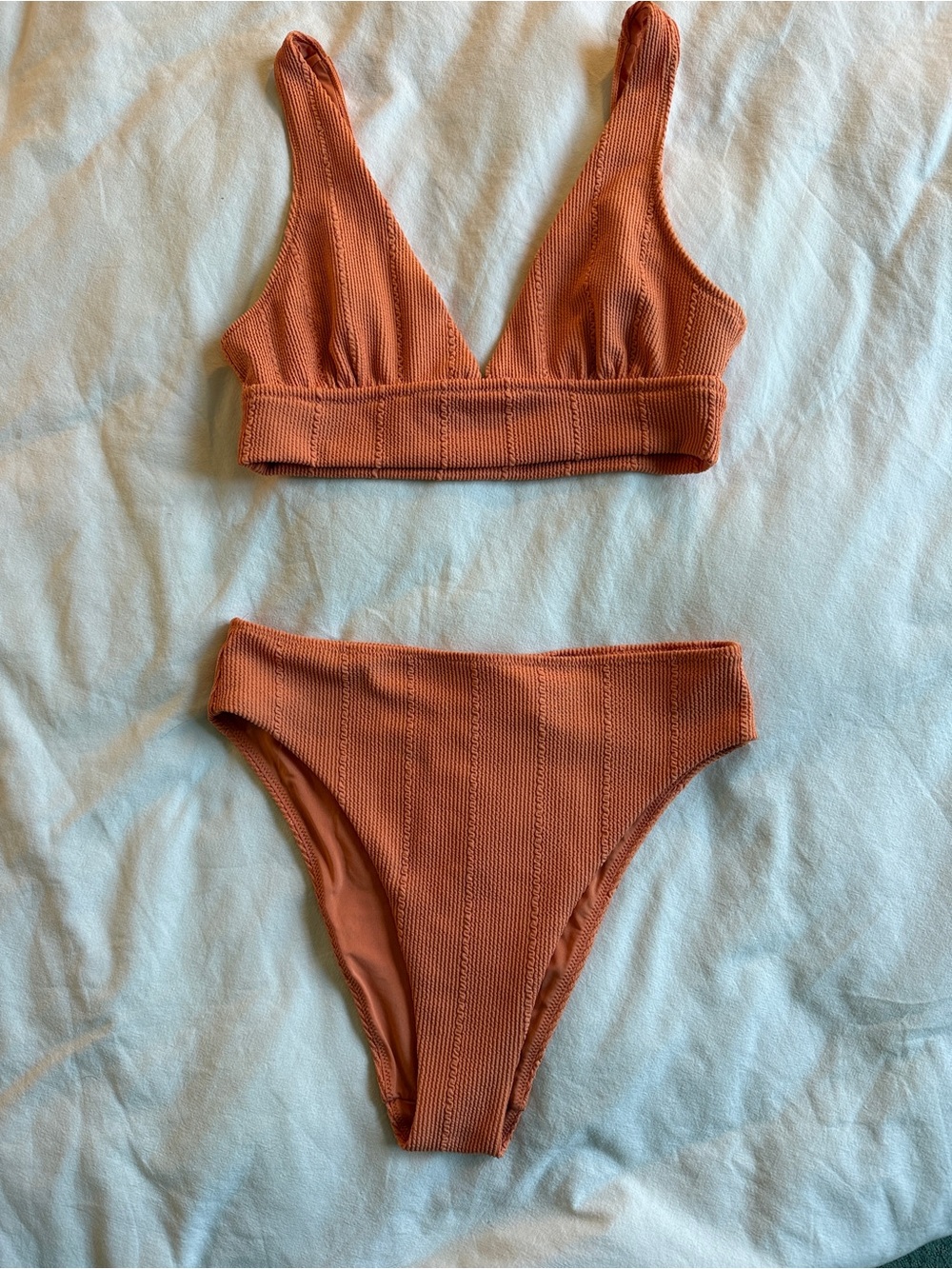 Aerie Ribbed Triangle Bikini Top S and High-Cut Bottom M Set